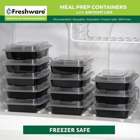 50 Pack Meal Prep Containers With Lids, 1 Compartment Bento Boxes, 24 Oz Each, BPA Free, stackable in freezer