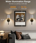 FRIDEKO HOME Black Battery Operated Wall Sconces Set of 2 Small, 12.2in. illuminating artwork in modern living room setting.