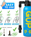 Quick Fix Tire Sealant And Inflator 2 Pack For Tubeless And Tubed Tires with adapters for Schrader and Presta valves.