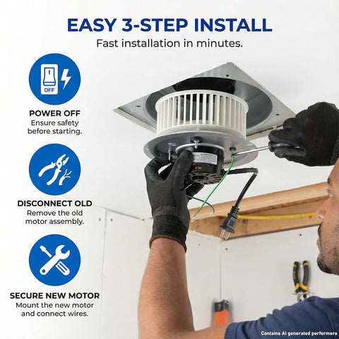 Installing Qt80 Series Bathroom Fan Motor Replacement Compatible With 0695B000 in ceiling vent, quick and easy 3-step process