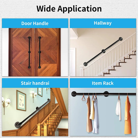 Heavy Duty Industrial Galvanized Pipe Stair Handrail 5 Foot Length With Wall Mounts shown in various applications