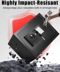 Home Fireproof Safe With Alarm System For 1700 F Protection Up To 35 Minutes showing impact resistance with hammer.