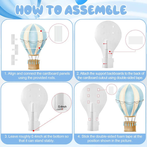 Blue Hot Air Balloon Cardboard Cutout For Baby Shower And Birthday Party Photo Booth Backdrop Life Size Standup Prop setup instructions