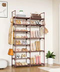 Boss 8 Tier Shoe Rack Organizer For Closet Entryway And Garage Brown Holds 26 To 32 Pairs Of Shoes And Boots With 15 Hooks
