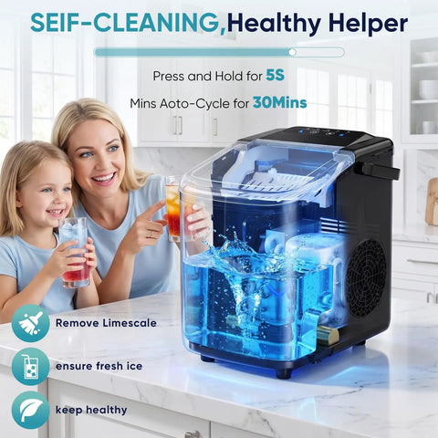 Dope Countertop Ice Maker With Built In Handle Lets You Score 9 Bullet Ice Cubes In 6 To 8 Minutes Up To 26 Lbs Per Day Auto Clean shown in kitchen