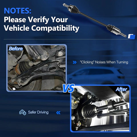 Comparison of installed Front Pair All Wheel Drive CV Axles For Subaru Forester 2009 To 2013 Front Left And Right Sides before and after.