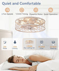 Total Game Changer Caged Ceiling Fan With Bright Light And Remote, Flush Mount Fandelier with 6 fan speeds above sleeping woman.