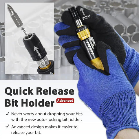 Hands adjusting Pro Grade Ultra Precision Torque Limiting Screwdriver For Electronics And Delicate Gear with blue gloves