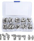 60 Piece Metric Grease Fittings Kit With M6 M8 M10 And Quarter Inch And Eighth Inch Zerk Fittings Angled And Straight