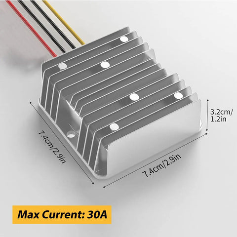 24V To 12V DC Power Converter For Beefed Up Heavy Duty Trucks Cars Boats And Solar Systems 30A 360W with dimensions