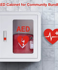 Rock Solid Steel Wall Mount AED Cabinet With No Fuss Snap Lock Door And Clear Acrylic Panel For Quick Grab Emergency Access Compatible With All Major Defib Brands Built To Handle Any Public Spot, mounted on wall.