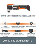 20V Cordless Multi Tool With Variable Speed And Adjustable Angles with attachments for wood, tile, and metal projects.