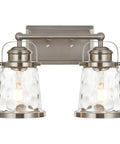 2 Light Vanity Light Fixtures In Modern Brushed Nickel Finish For Bathroom Over Mirror Industrial Sconces Wall Lighting With Hammered Glass Shades