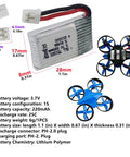 Image of Six Pack 3.7V 220mAh Drone Batteries And Six In One Balance Charger For E010 E010C E011 E011C E013 GoolRC T36 NH010 F36 H36 HS210 SANROCK GD65A ATOYX AT66 Four Axis RC Drones showing battery dimensions and drone compatibility.