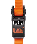 Close-up of Top Shelf Ratchet Tie Down Straps 1 Inch By 10 Feet 4 Pack with quick grip mechanism and vibrant orange strap.