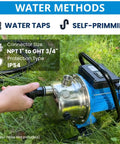 Smooth Operator 1.6Hp Shallow Well Jet Pump Featuring Rugged Stainless Steel Build For Effortless Garden Irrigation Lawn Care And Quick Property Draining Moves Up To 1600, close-up of connector and pump.