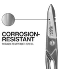 Electrician Scissors With Stripping Notches Nickel Plated 5.25 Inch Snips For Datacom Telecom Electrical And Heavy Duty Use Made In USA Built Tough For Pro Grade Worksite Reliability showing corrosion-resistant feature