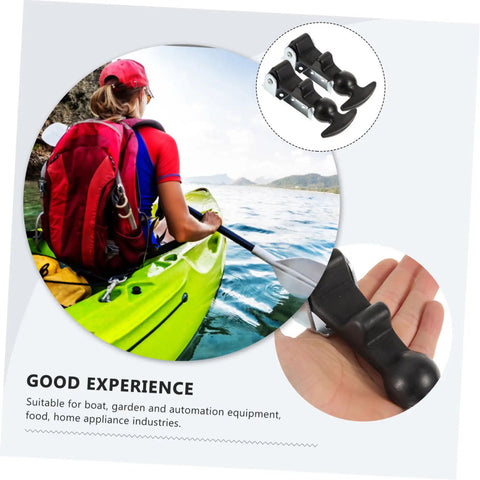 Elastic Draw Latch T Handle Lock Set For Boats, Toolboxes And Coolers shown in hand next to person kayaking