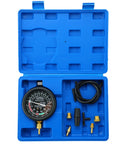 Acymner vacuum and fuel pump tester gauge kit in blue case; includes black dial gauge with brass fittings and hose
