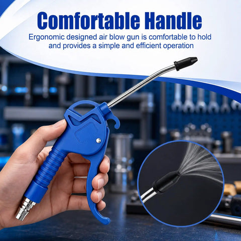 Kick Ass 20 Pack Air Blower Guns with 4 Inch Angled Stainless Steel Nozzles ergonomic blue handle for efficient operation.