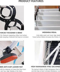 Features of No Sweat Automatic Attic Pull Down Ladder with heavy duty materials and design, highlighting safety and stability.