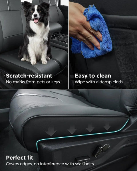 Ford F150 Seat Covers Full Set Leather Waterproof, Custom Fit for SuperCrew Crew Cab 2015-2026, showing scratch-resistant feature