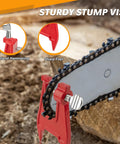 Pro Grade All In One Chainsaw Chain Sharpener Kit showing sturdy stump vise for quick sharpening of dull blades.