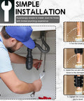 Man using Three Piece Pipe Repair Clamp Kit for Plastic and Metal Pipes Emergency Leak Fix on copper pipe under sink