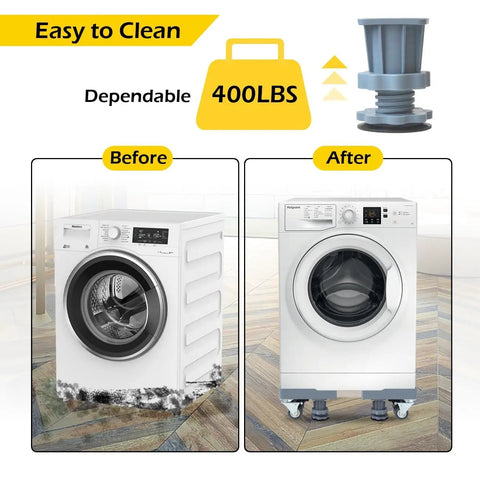 Before and after using Adjustable Furniture Dolly With Four Dual Locking Wheels for washer, 400 lb capacity, rust resistant.