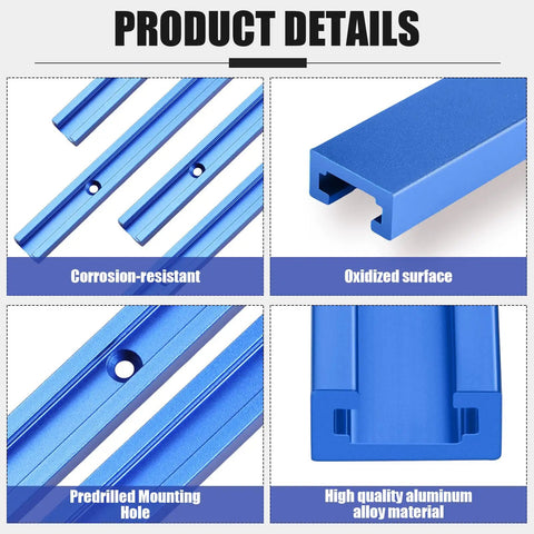 Product details of Six Piece T Track Kit For Woodworking With Screws 48 Inch Aluminum Universal T Rail Track Double Cut Profile With Predrilled Mounting Holes For Drill Press And Router Tables Blue