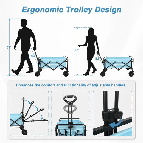 Ergonomic design of Beefed Up Heavy Duty Foldable Wagon Cart With All Terrain Wheels 220lb Capacity Portable Collapsible Utility Trolley