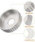 Heavy Duty Carbon Steel Wood Carving Wheel And Wood Shaping Disc For Angle Grinder, close-up highlighting sharp pointed teeth.