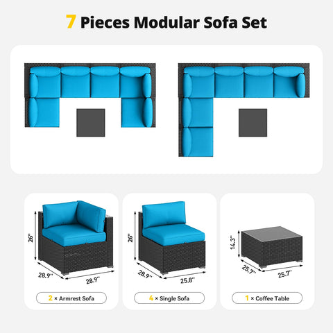 All Weather Wicker Outdoor Furniture Set, 7 Piece Sectional Sofas With Waterproof Cover, Rust Resistant Steel Frame layout