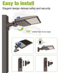 Beastly Bright LED Parking Lot Light Shoebox with Dusk to Dawn Sensor, installation guide, arm mount detail, adjustable angle