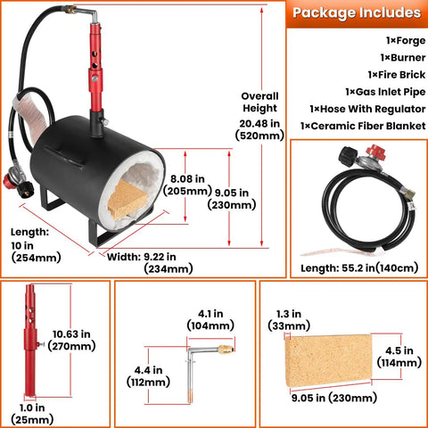 Portable Propane Forge With Single Burner For Blacksmithing Knife Making Farrier Tools And Metalworking Large Capacity Oval Steel Furnace Pro Grade Heat