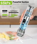 Cordless Handheld Food Vacuum Sealer With 30 Reusable Bags demonstrating powerful 65kPa suction for fast 5 second seal