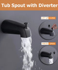 Matte Black Tub Spout with Diverter from Tub And Shower Faucet Set With Valve Included, Single Handle Trim Kit, 8 Inch Rain Shower Head And Tub Spout, Matte Black Bathroom Fixture With Pressure Balance Valve, Easy Install, Modern One Handle Shower Plumbing Set