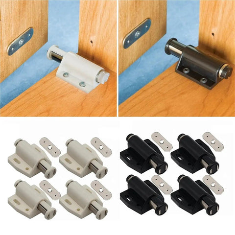 Magnetic Cabinet Door Latch Set for Wardrobe and Cupboard Push to Open Touch Catch No Drilling Needed, black and white latches