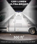 Magnetic Solar RV Light With Motion Sensor, 118 LED Ultra Bright Exterior RV Outdoor Lamp installed on camper, illuminating 300 sq ft