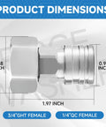 Garden Hose To Pressure Washer Adapter Converts Your Water Hose Into A Handy Power Washer Quick Connect System Three Quarters GHT To One Quarter Stainless Steel Connector For Light Cleaning Tasks with dimensions