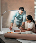 Eye Friendly Desk Lamp For Home Office And Monitor Setup No Flicker LED Task Light illuminating workspace with plans