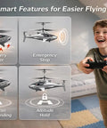 Child enjoying Shark Themed RC Helicopter For Kids And Adults With Altitude Hold One Key Takeoff And Landing Bright LED Lights