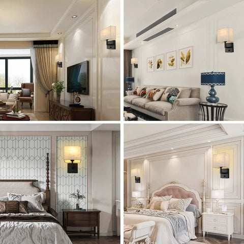 Dope Bedside Wall Mount Light With Dimmer Switch And Two USB Ports in elegant living and bedroom settings