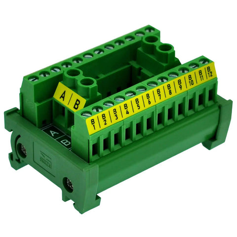 Heavy Duty DIN Rail Mount Terminal Block Distribution Module 30A 300V 2x12 Screw Terminals Dual Row Power Distribution Block