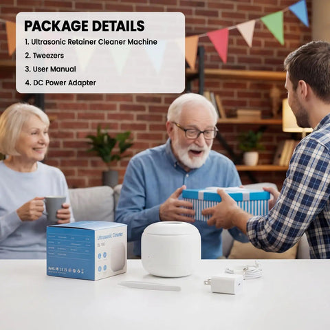 Family unboxing Ultrasonic Retainer Cleaner Machine With 44kHz Wave Action Deep Clean For Night Guards Mouth Guards