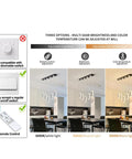 60W Dimmable LED Pendant Chandelier With Remote Control showing color temperature options and remote compatibility