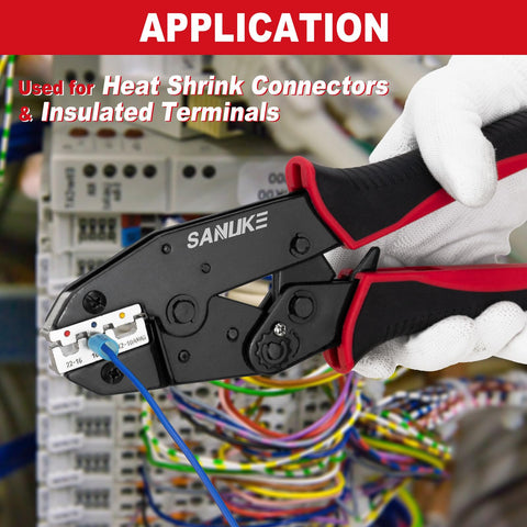 Ratchet Crimping Tool For Heat Shrink Connectors AWG 22 To 10 Pro Wire Crimper used in electrical panel wiring