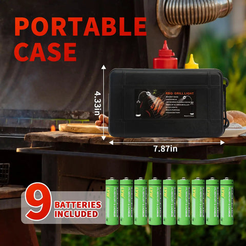 Led Grill Light With Magnetic Base And 360 Degree Gooseneck For BBQ Grilling Night Cooking, storage case, 9 batteries