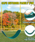 Green swing seat with yellow chains in park, part of Heavy Duty Swing Set Brackets Bundle With Two A Frame Brackets Four Swing Hangers Bundle
