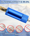 Blue Aluminum Alloy Air Filter Water Oil Separator for high pressure compressors, featuring female and male quick connects.